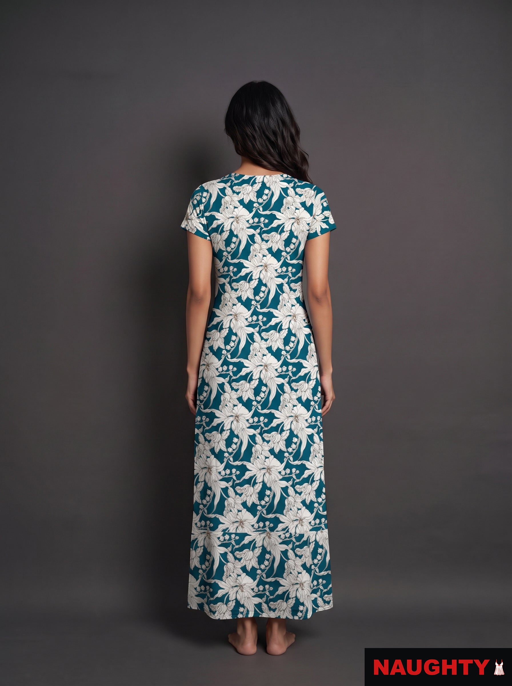 Floral Teal Blue Rayon Nighty