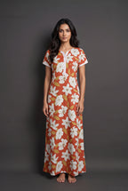 Floral Dark Orange Rayon Nighty