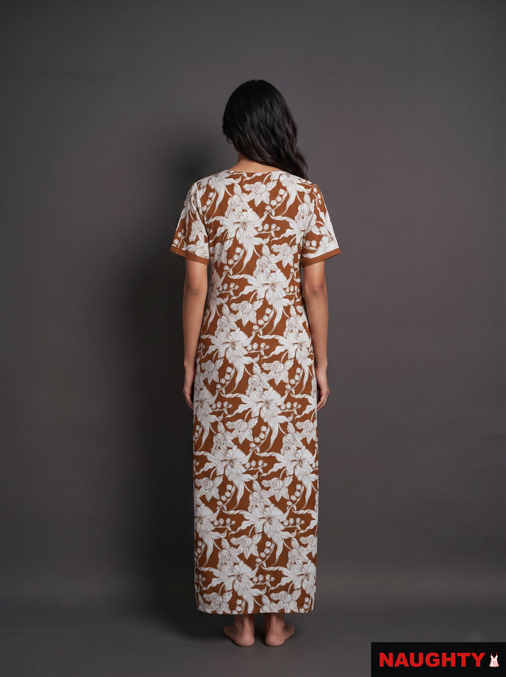 Floral Deep Orange Rayon Nighty