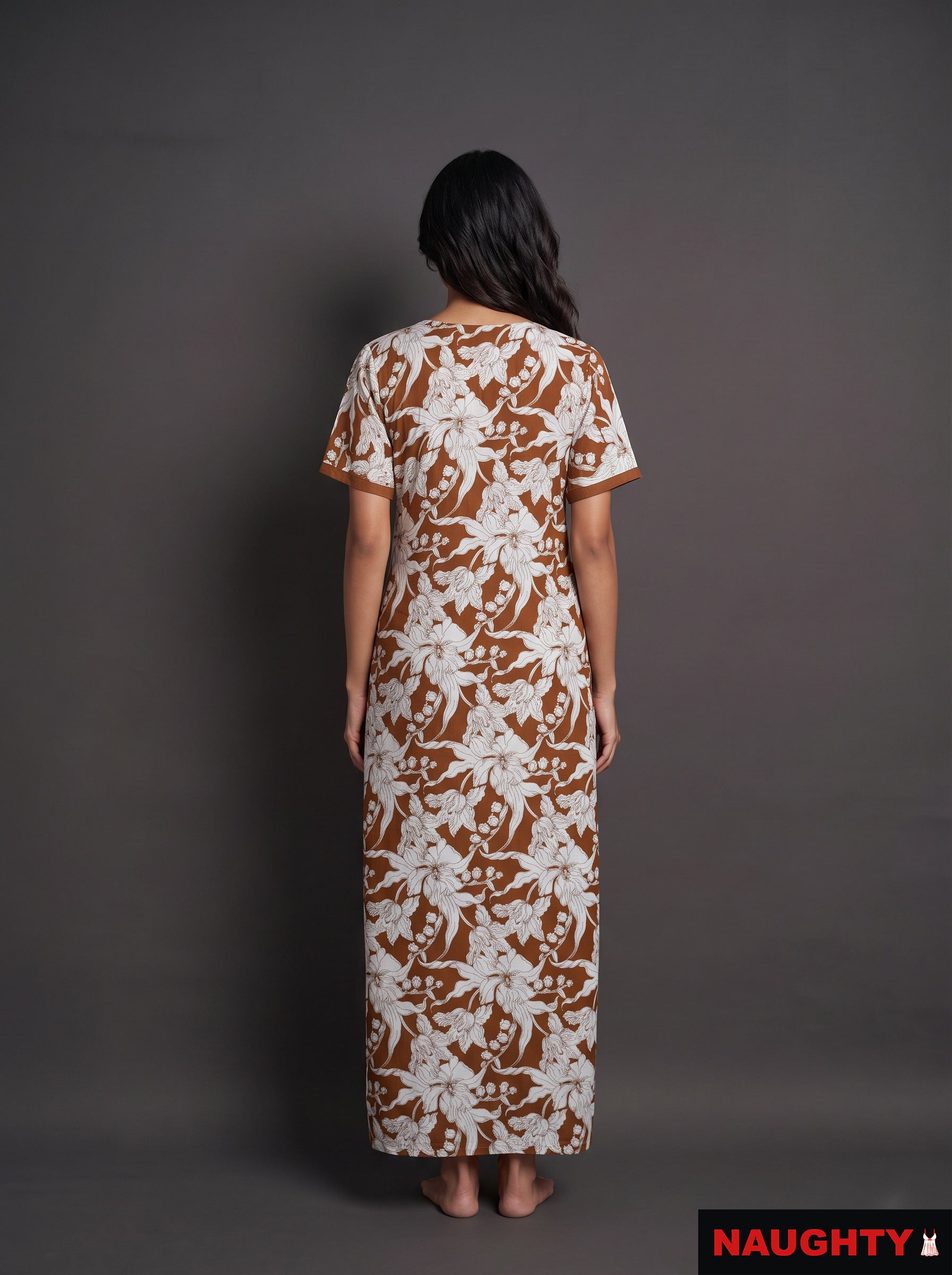 Floral Deep Orange Rayon Nighty