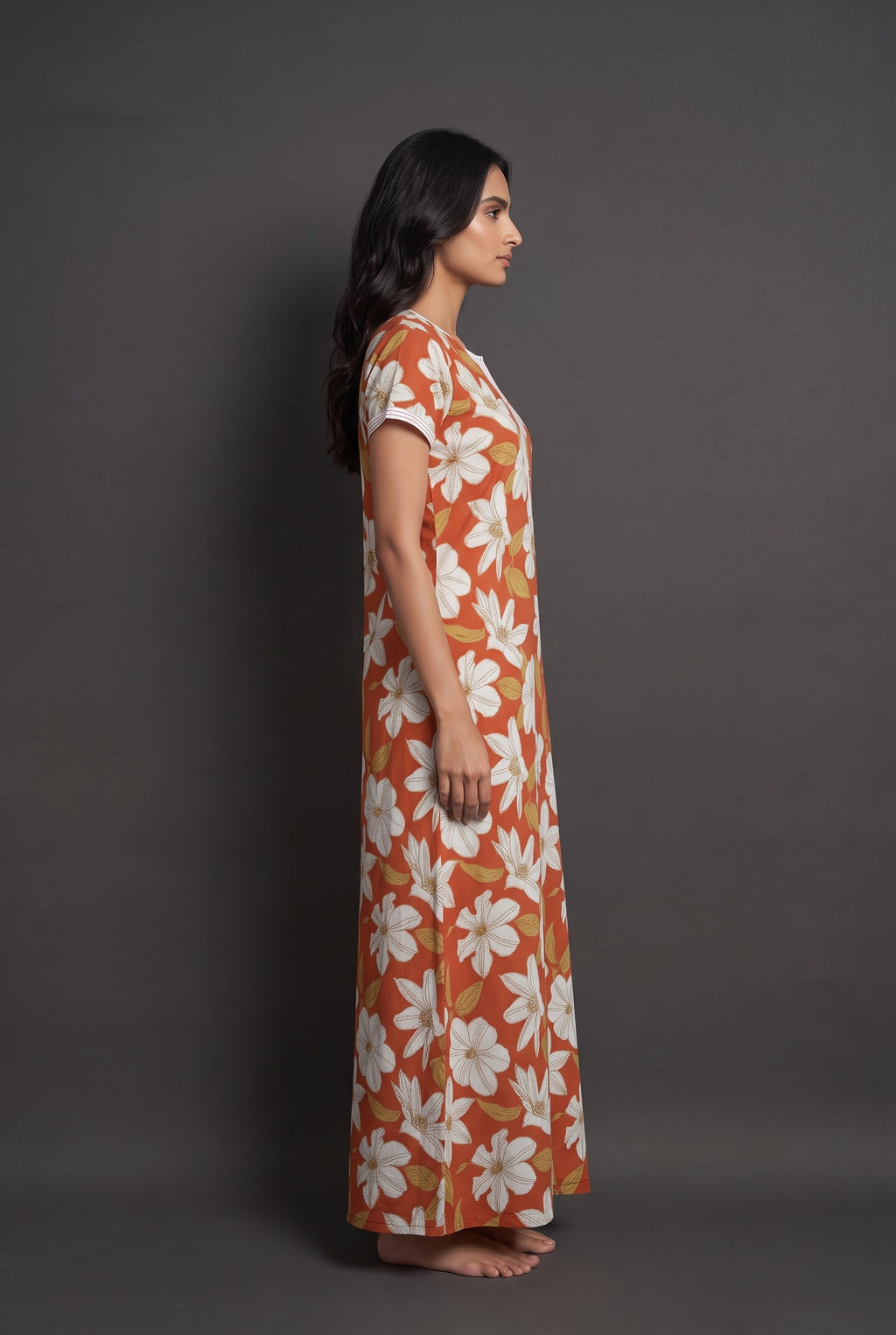 Floral Dark Orange Rayon Nighty