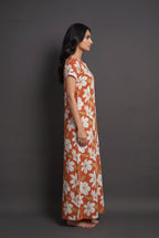 Floral Dark Orange Rayon Nighty