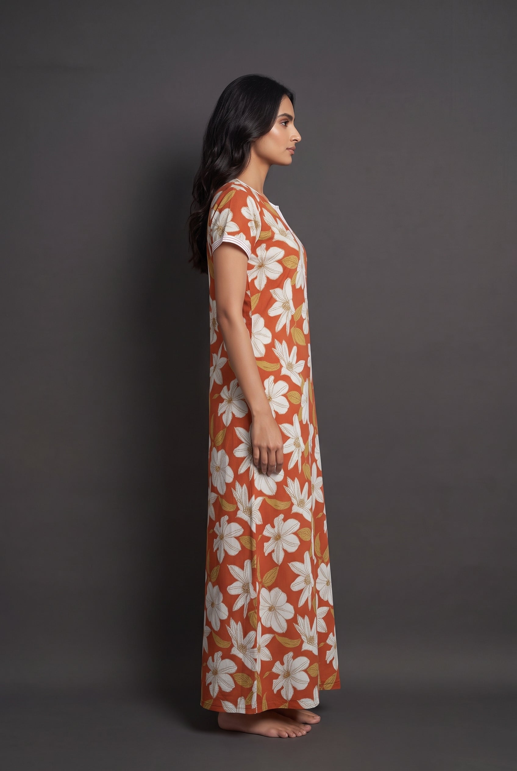 Floral Dark Orange Rayon Nighty