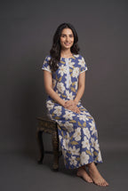 Floral Dark Blue Rayon Nighty