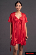 2 Piece Silky Satin Lingerie Set Red