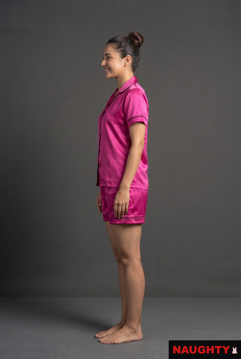 Pink Satin Nightsuit Set - with Shorts