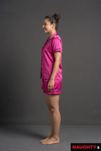 Pink Satin Nightsuit Set - with Shorts