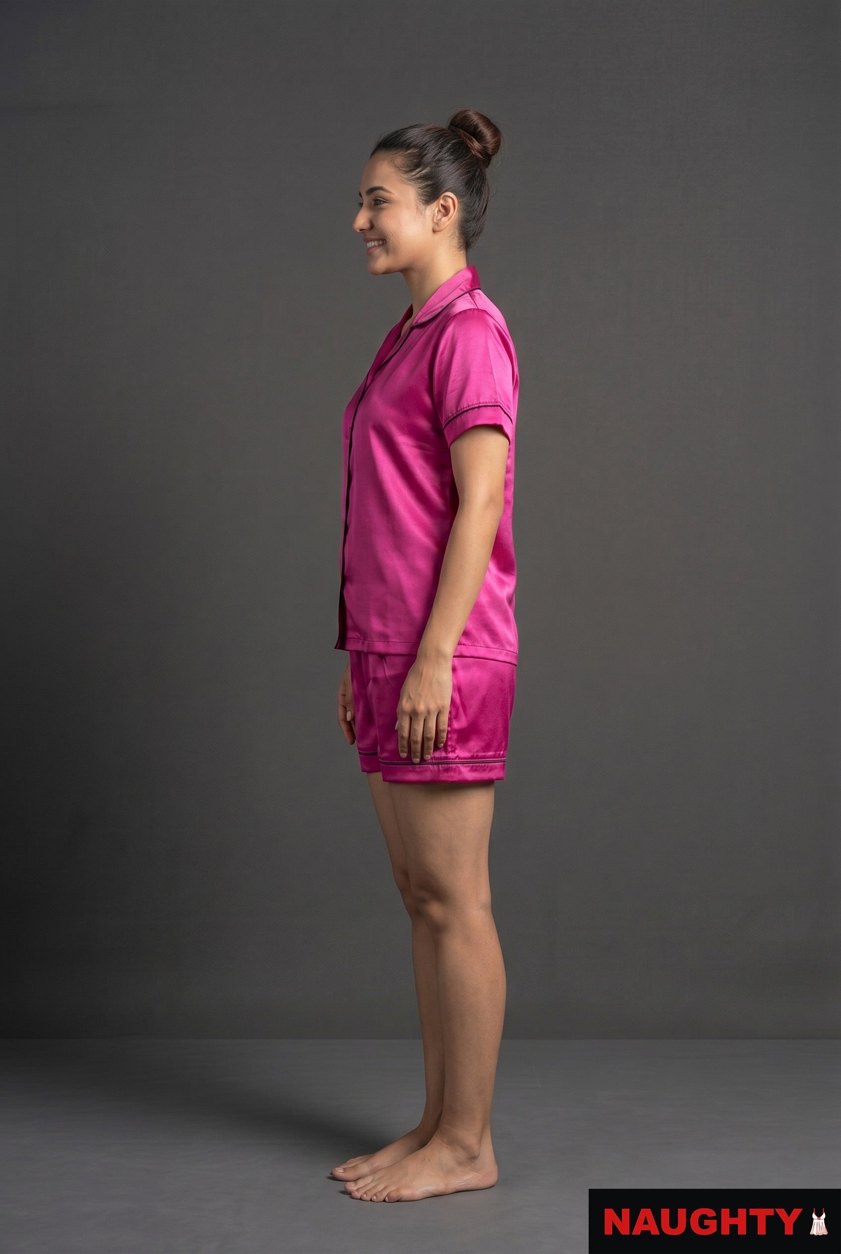 Pink Satin Nightsuit Set - with Shorts