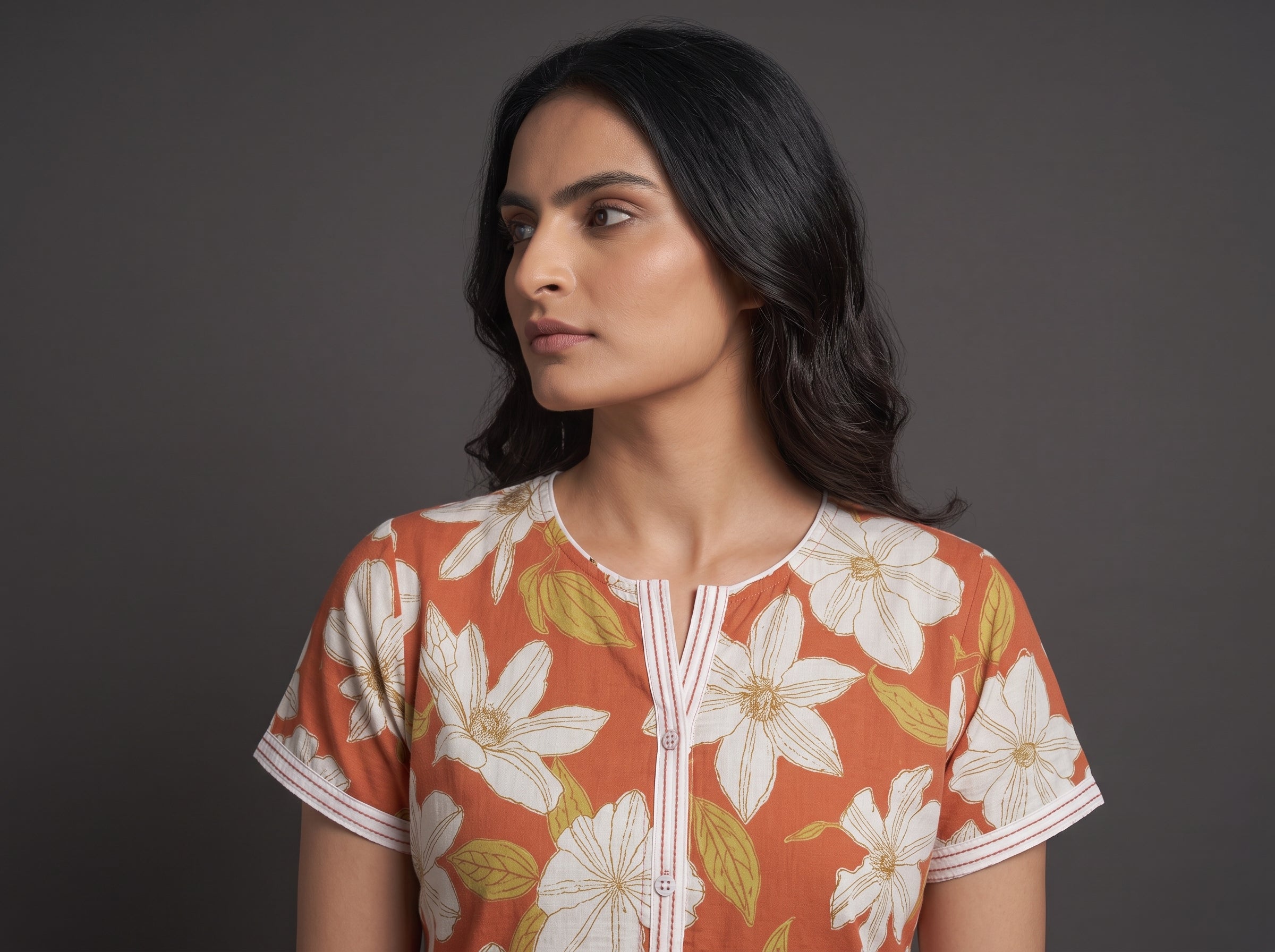 Floral Dark Orange Rayon Nighty