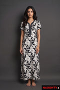 Floral Black and White Rayon Nighty