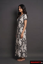 Floral Black and White Rayon Nighty