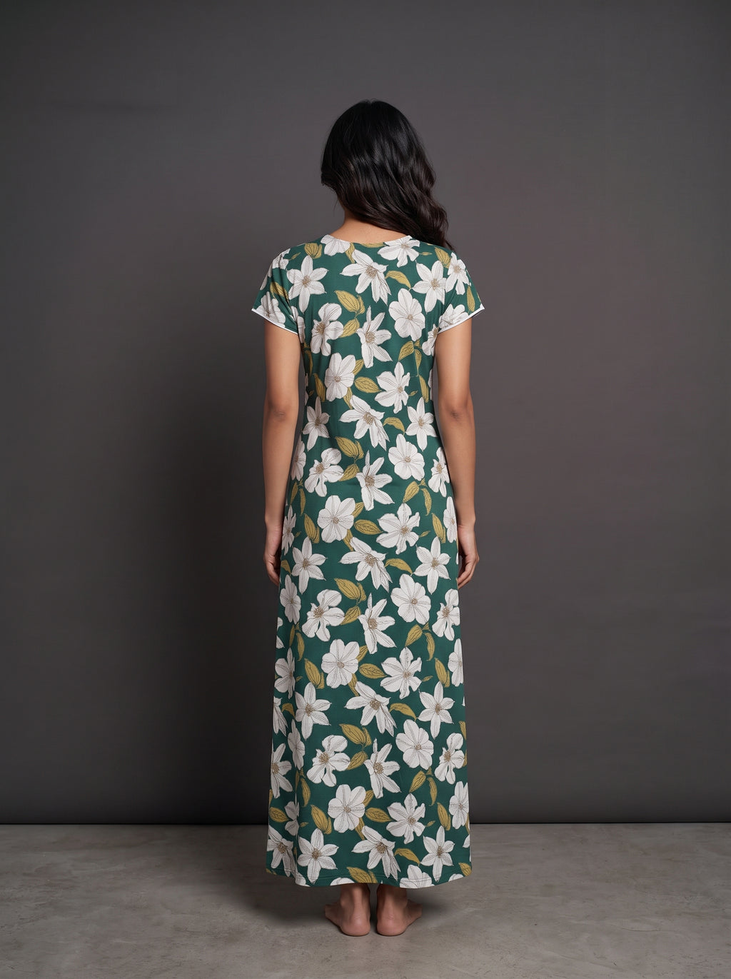 Floral Dark Green Rayon Nighty