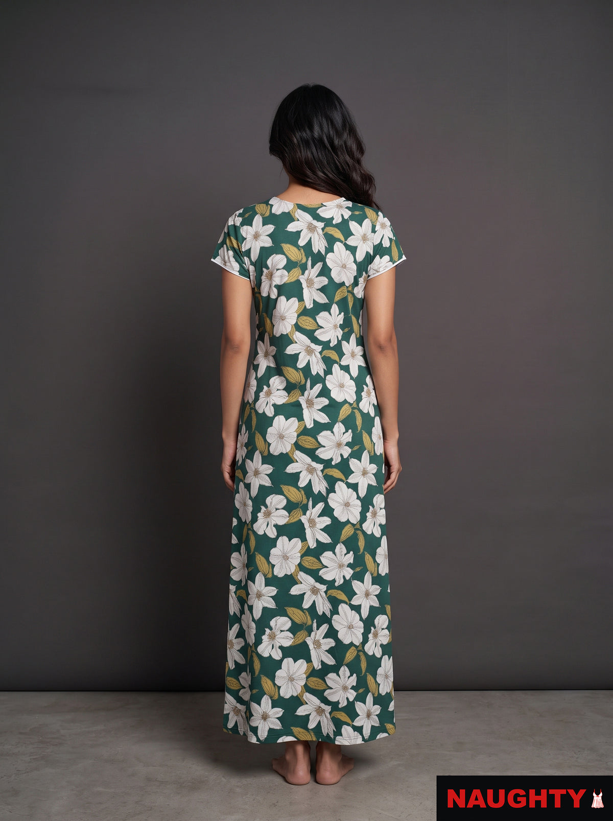 Floral Dark Green Rayon Nighty
