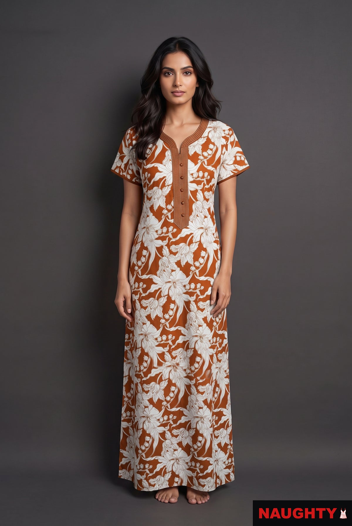 Floral Deep Orange Rayon Nighty