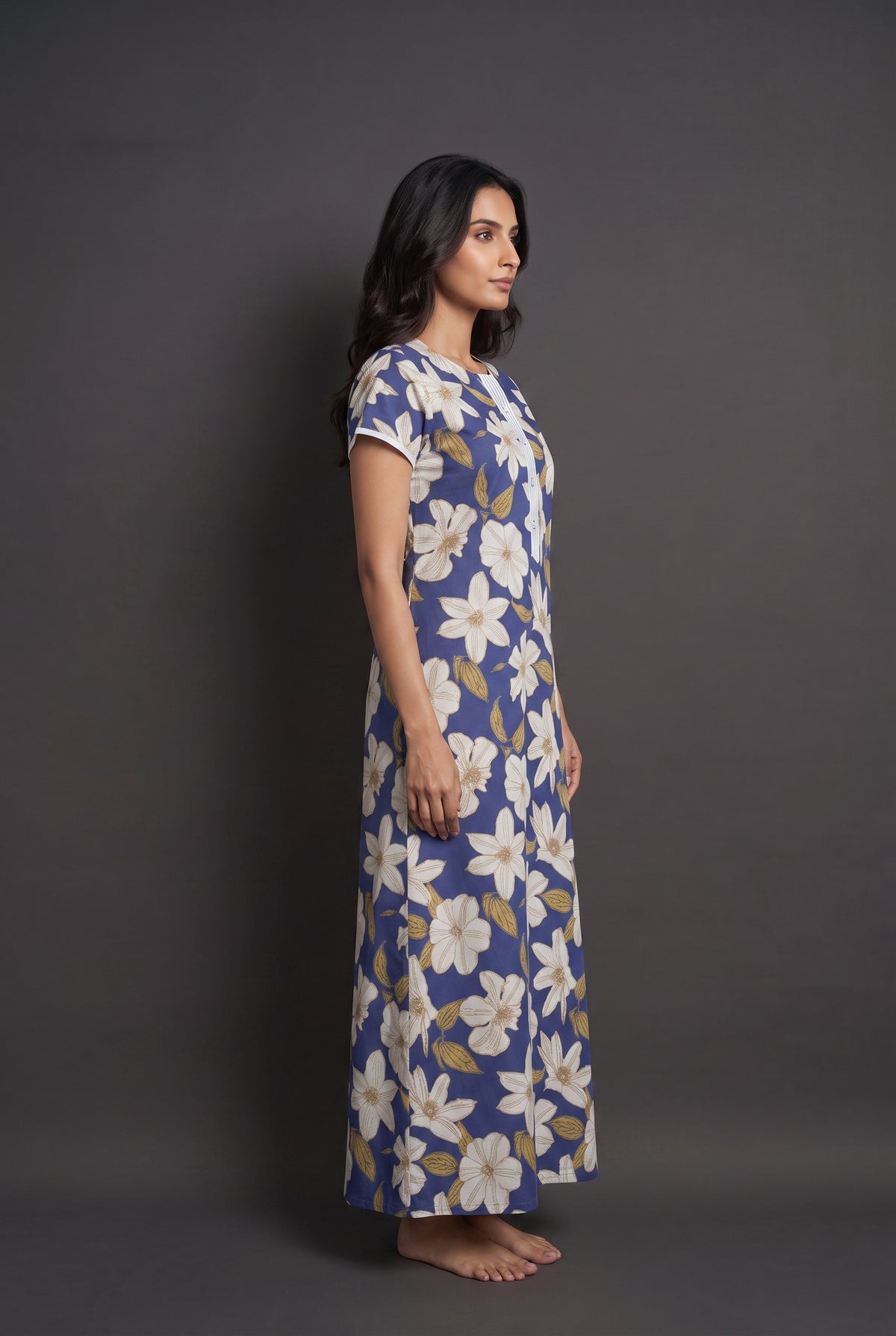 Floral Dark Blue Rayon Nighty
