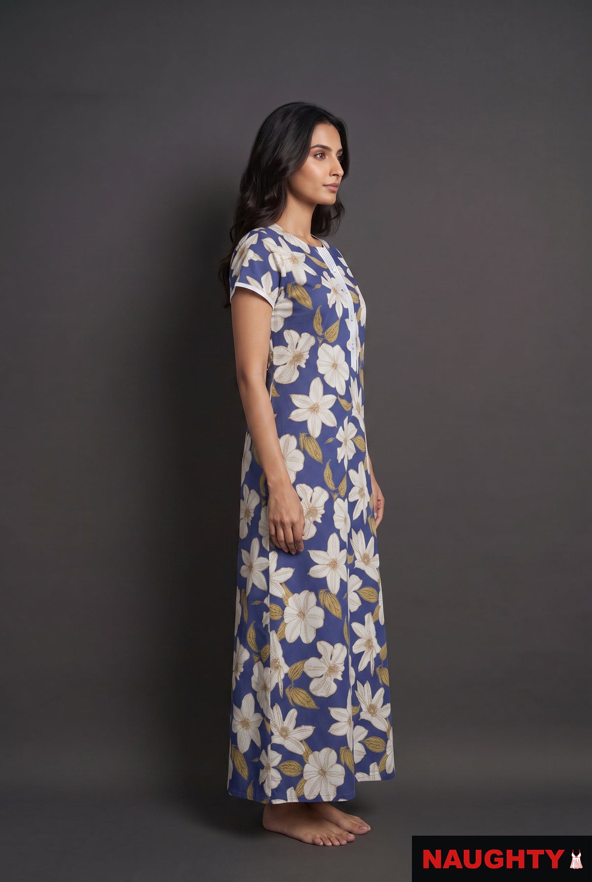 Floral Dark Blue Rayon Nighty