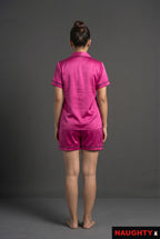 Pink Satin Nightsuit Set - with Shorts