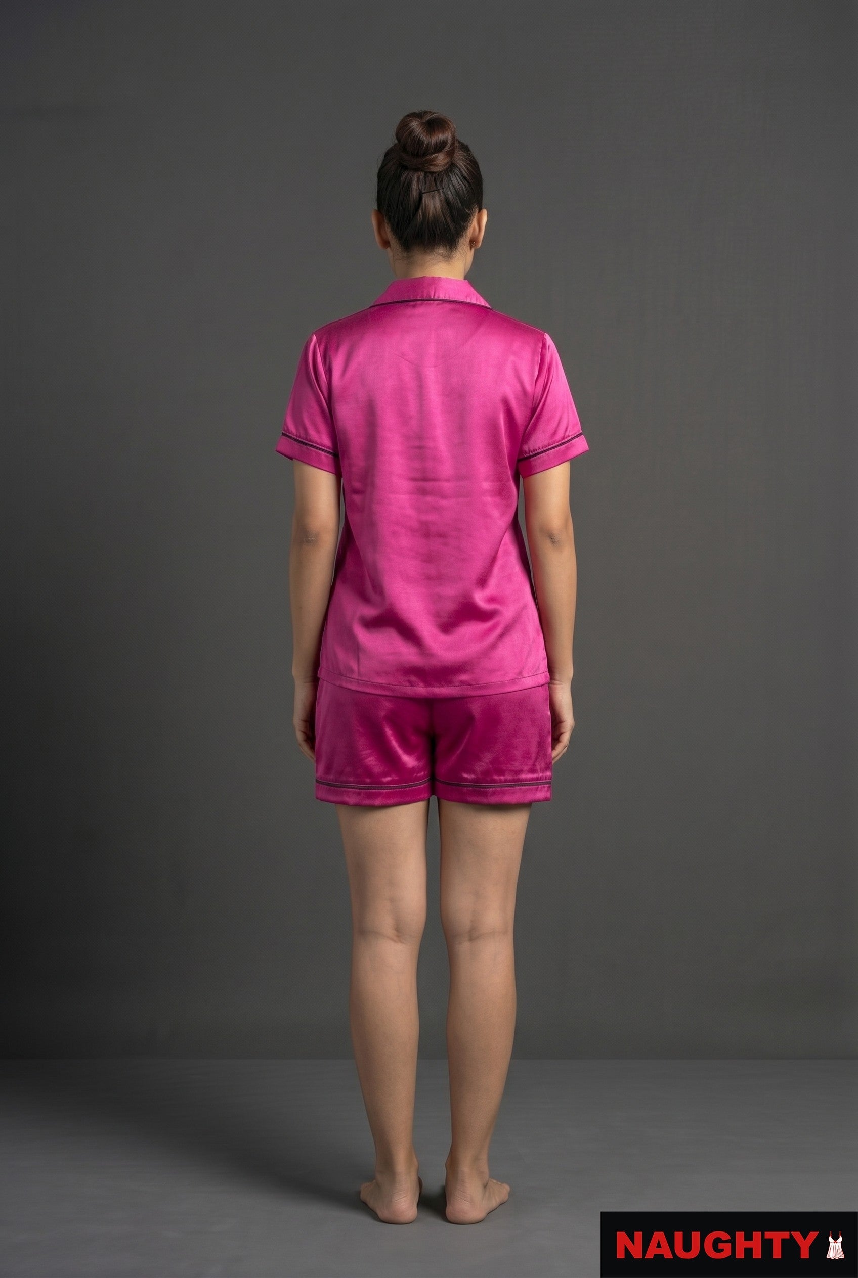 Pink Satin Nightsuit Set - with Shorts