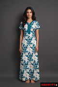 Floral Teal Blue Rayon Nighty