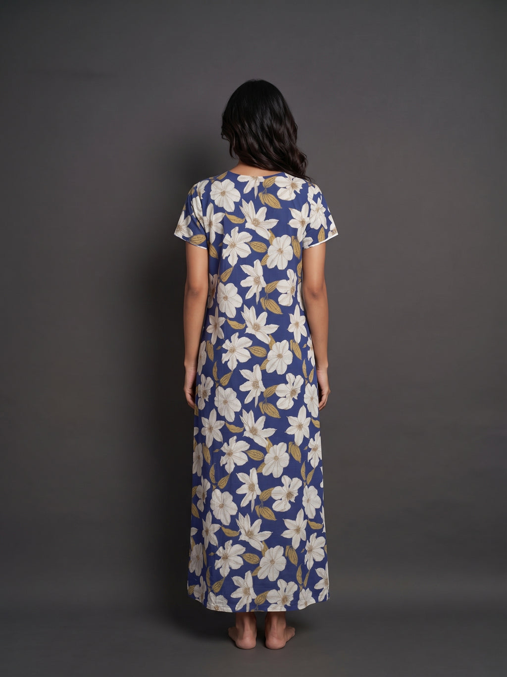 Floral Dark Blue Rayon Nighty