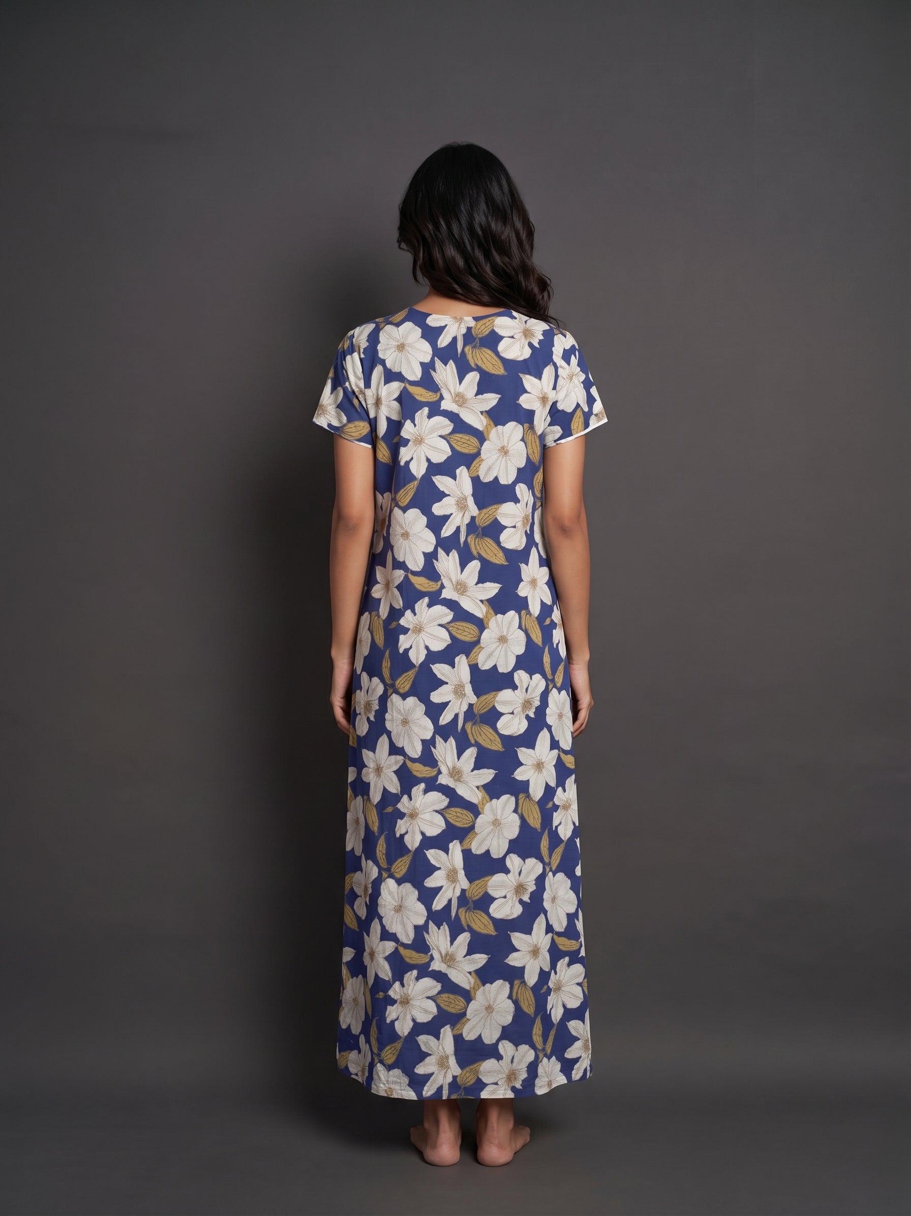 Floral Dark Blue Rayon Nighty