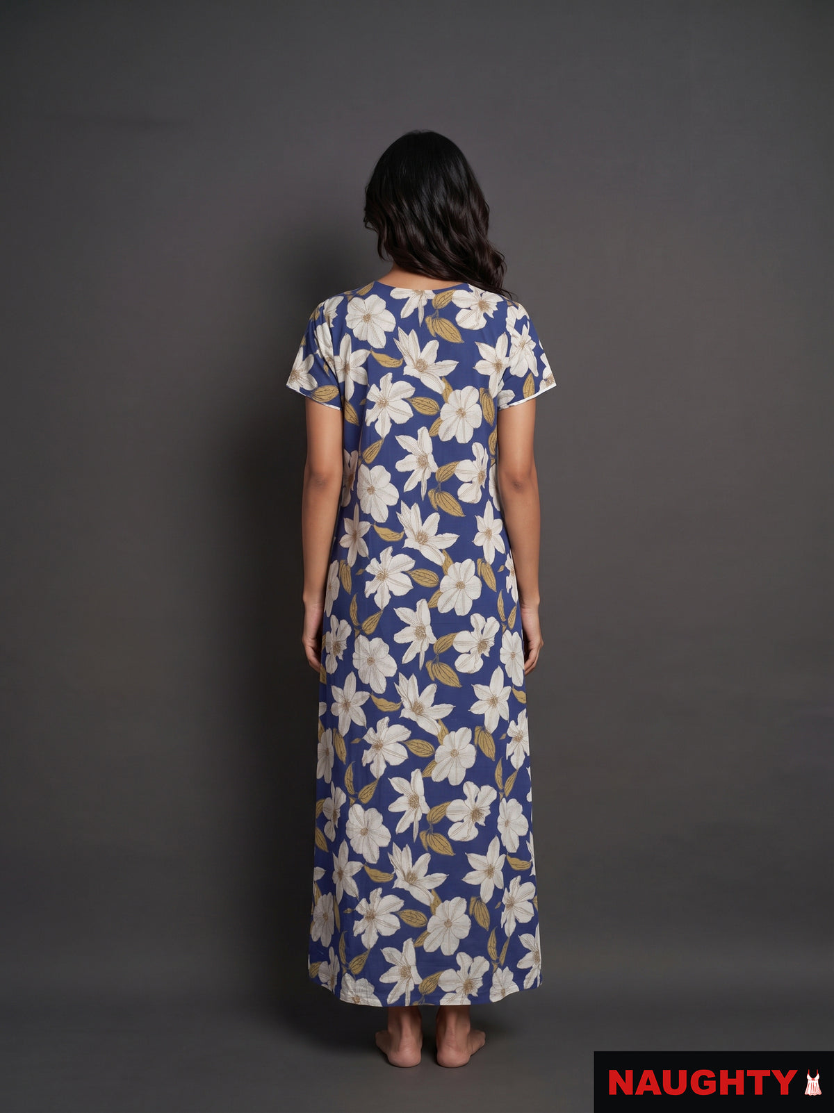Floral Dark Blue Rayon Nighty