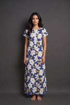 Floral Dark Blue Rayon Nighty
