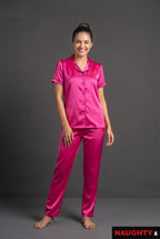 Pink Satin Nightsuit Set - with Pyjama