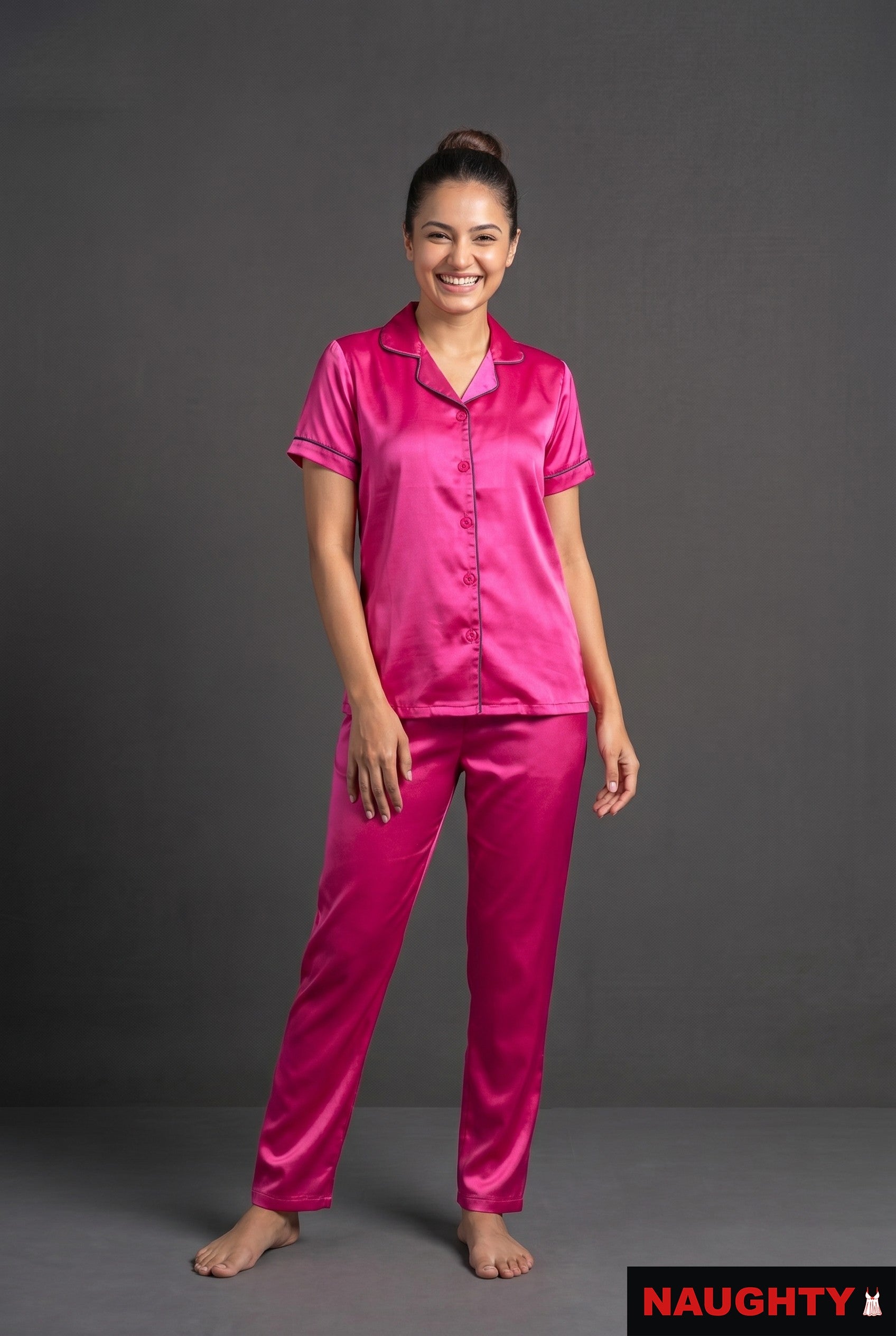 Pink Satin Nightsuit Set - with Pyjama