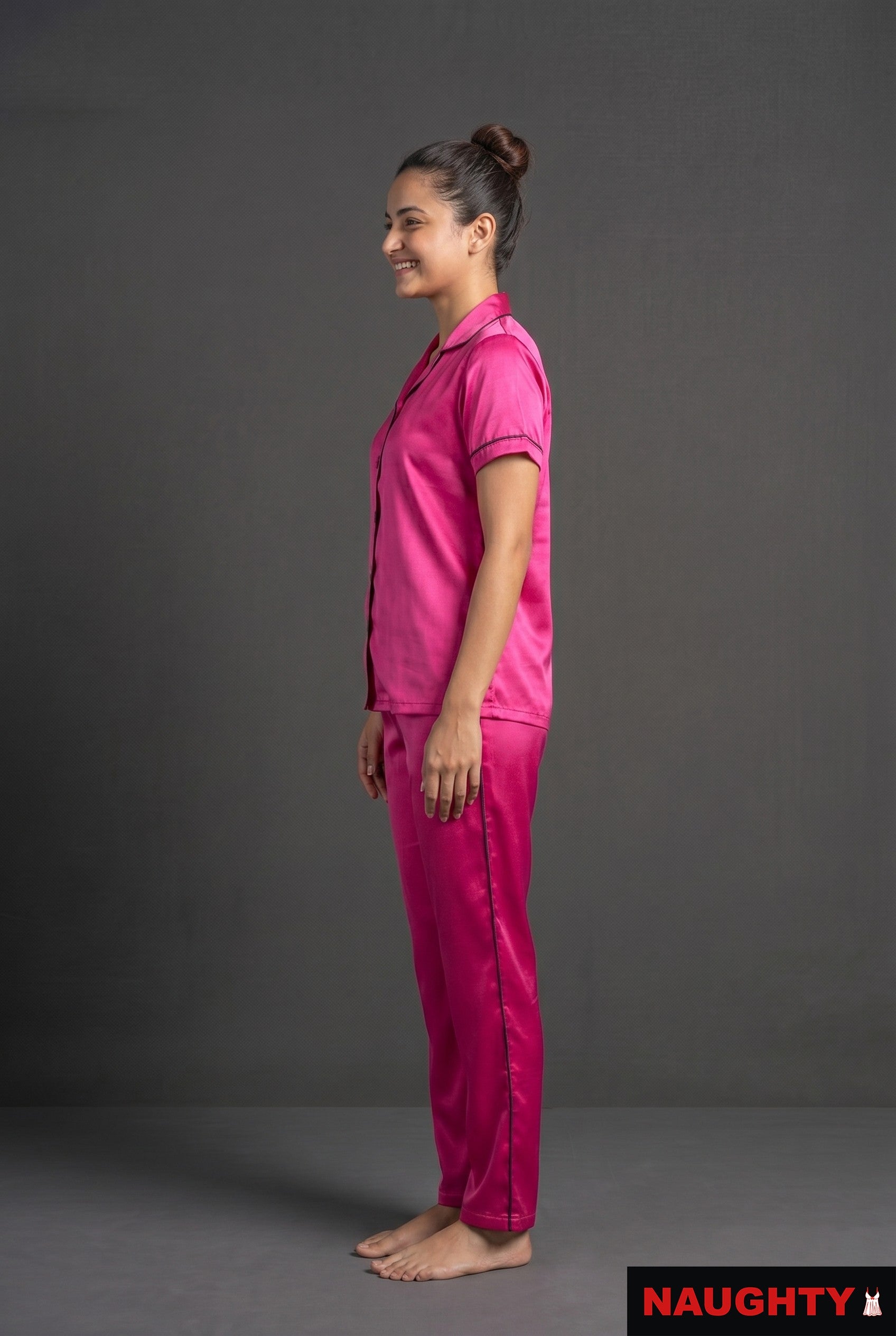 Pink Satin Nightsuit Set - with Pyjama