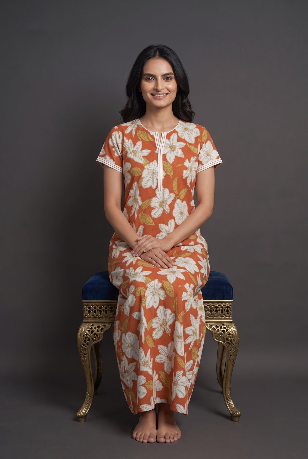 Floral Dark Orange Rayon Nighty