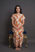 Floral Dark Orange Rayon Nighty