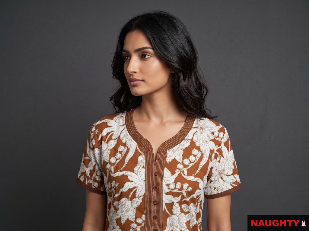 Floral Deep Orange Rayon Nighty