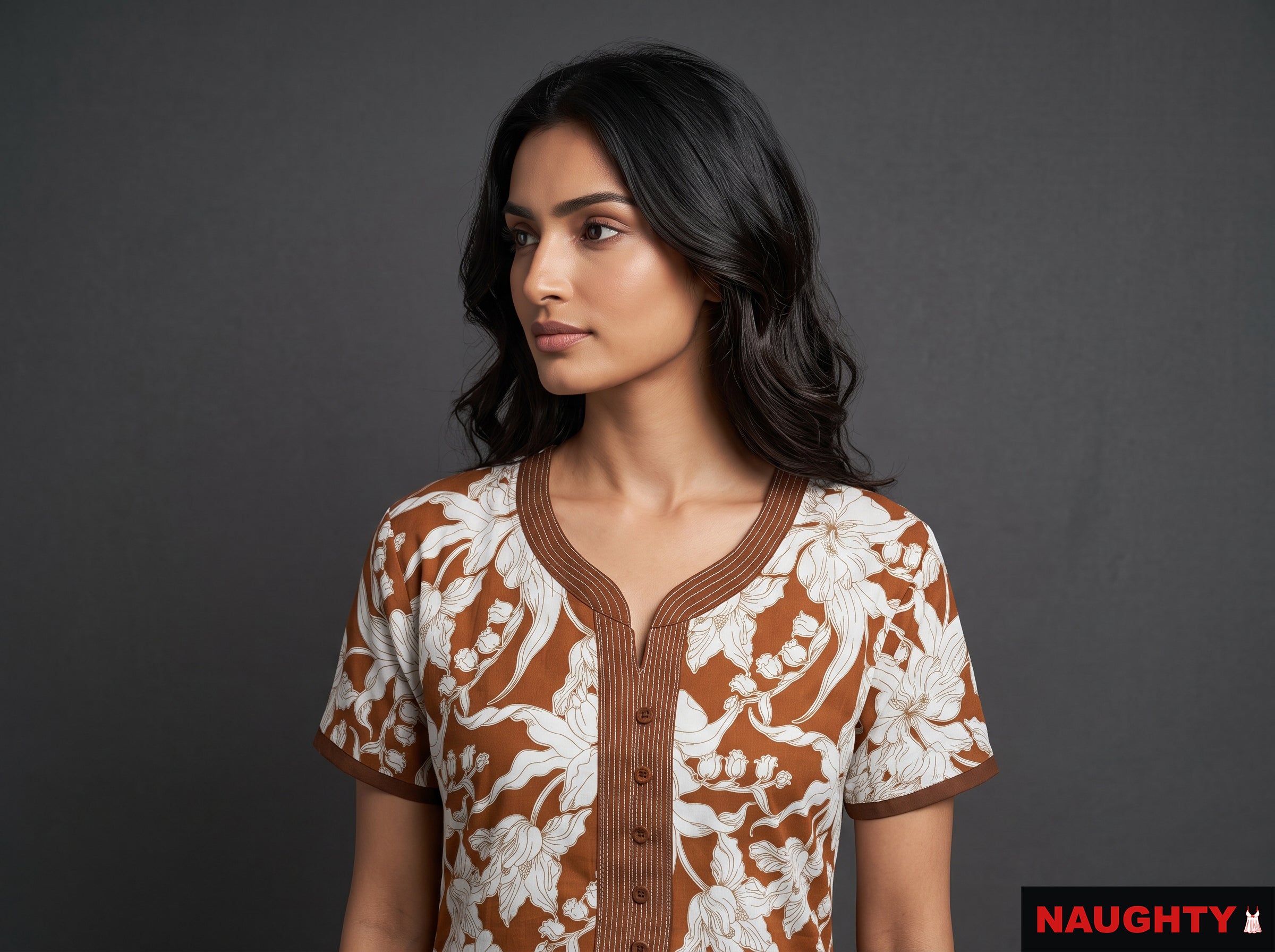 Floral Deep Orange Rayon Nighty