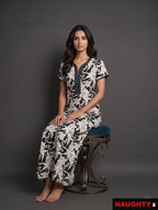 Floral Black and White Rayon Nighty