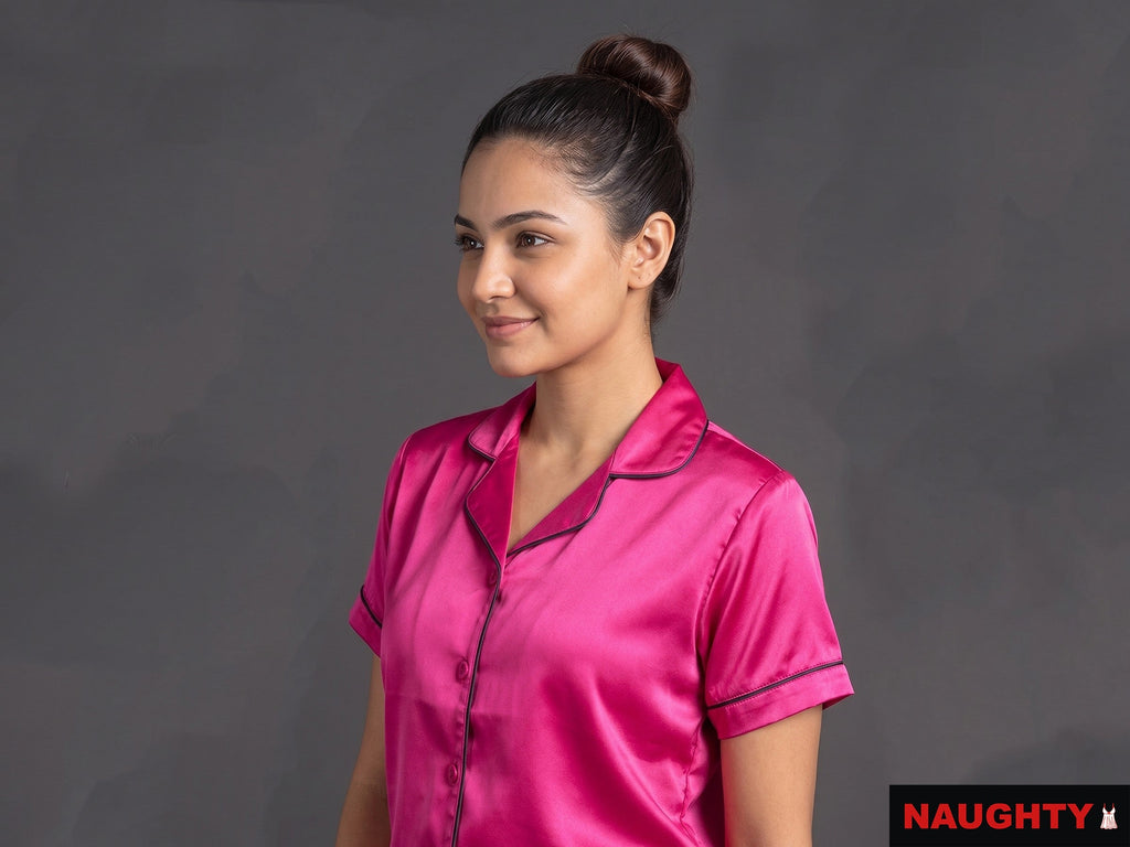 Pink Satin Nightsuit Set - with Shorts