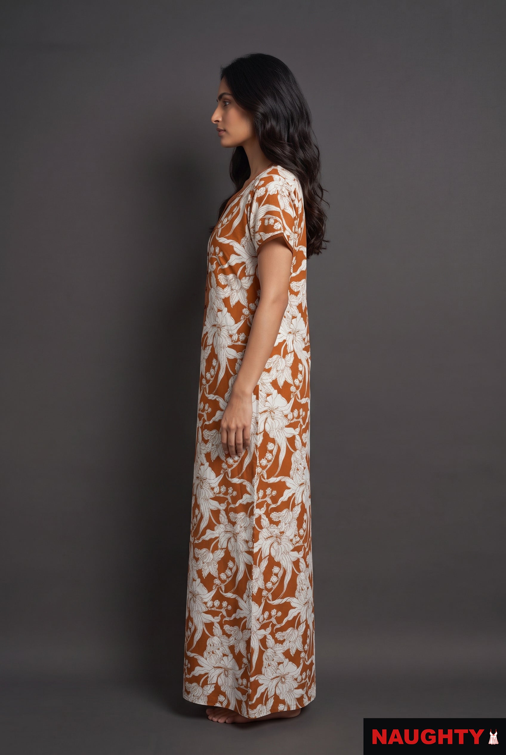 Floral Deep Orange Rayon Nighty