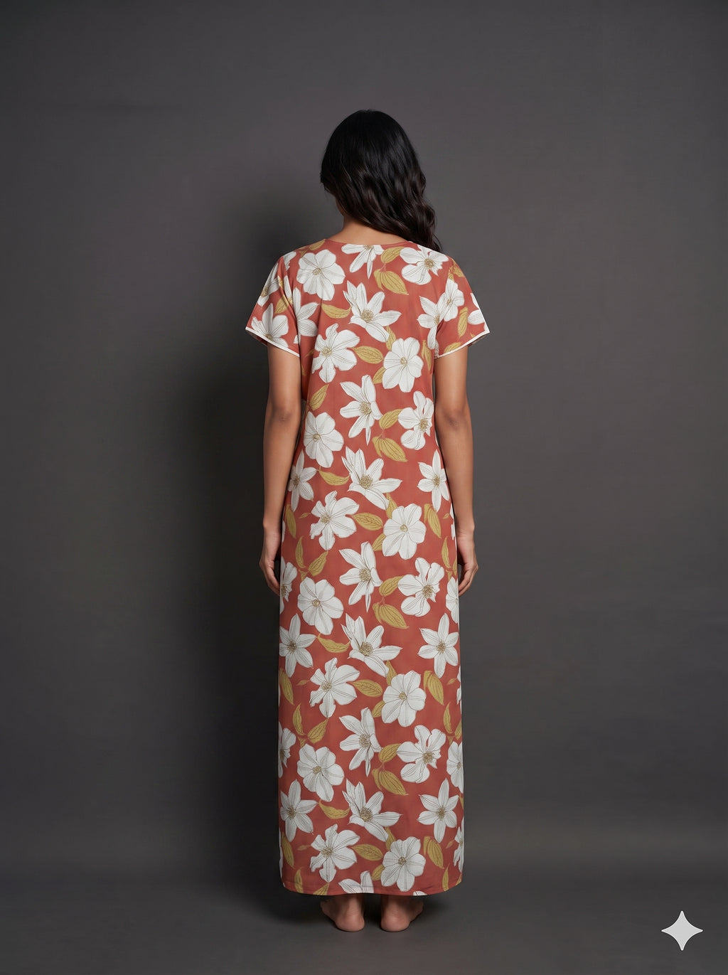 Floral Dark Orange Rayon Nighty