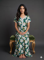 Floral Dark Green Rayon Nighty