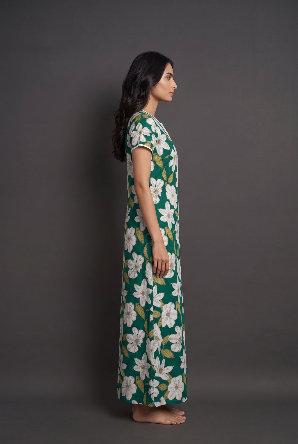 Floral Dark Green Rayon Nighty