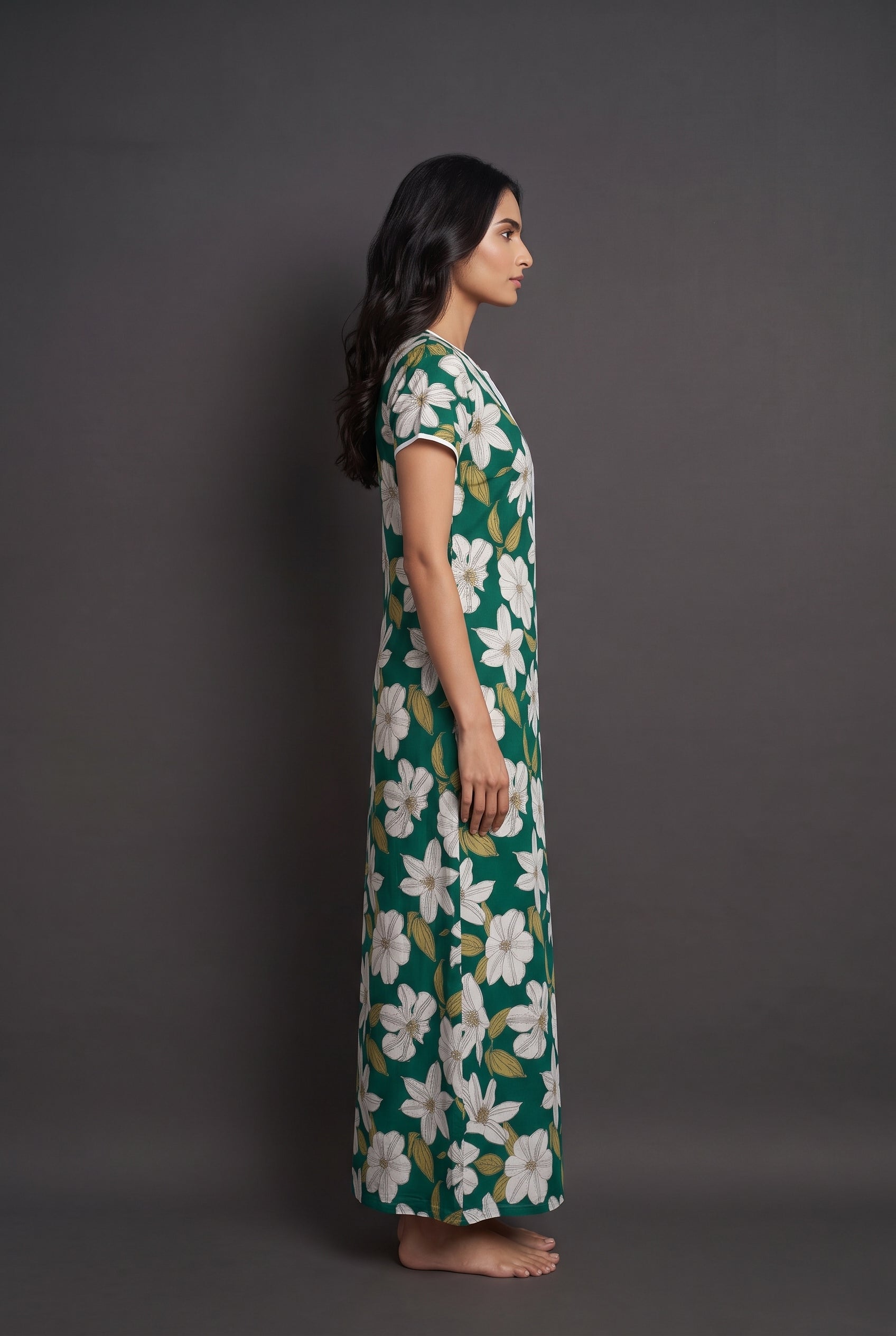 Floral Dark Green Rayon Nighty