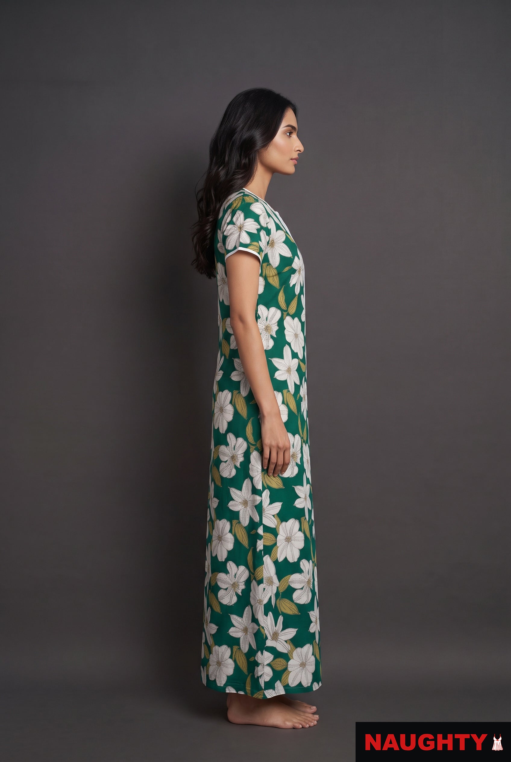 Floral Dark Green Rayon Nighty